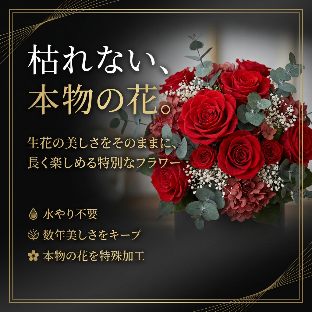 高級プリザーブドフラワー ローズギフト 一輪バラ｜枯れない花の特別なプレゼント
